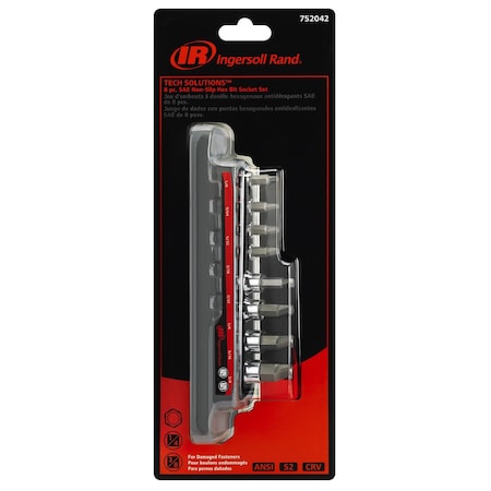 Ingersoll-Rand 8Pc SAE Non-Slip Hex Bit Socket Set 752042